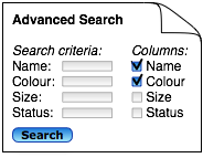 Diagram: search form checkboxes to select search results columnswidth='50%'