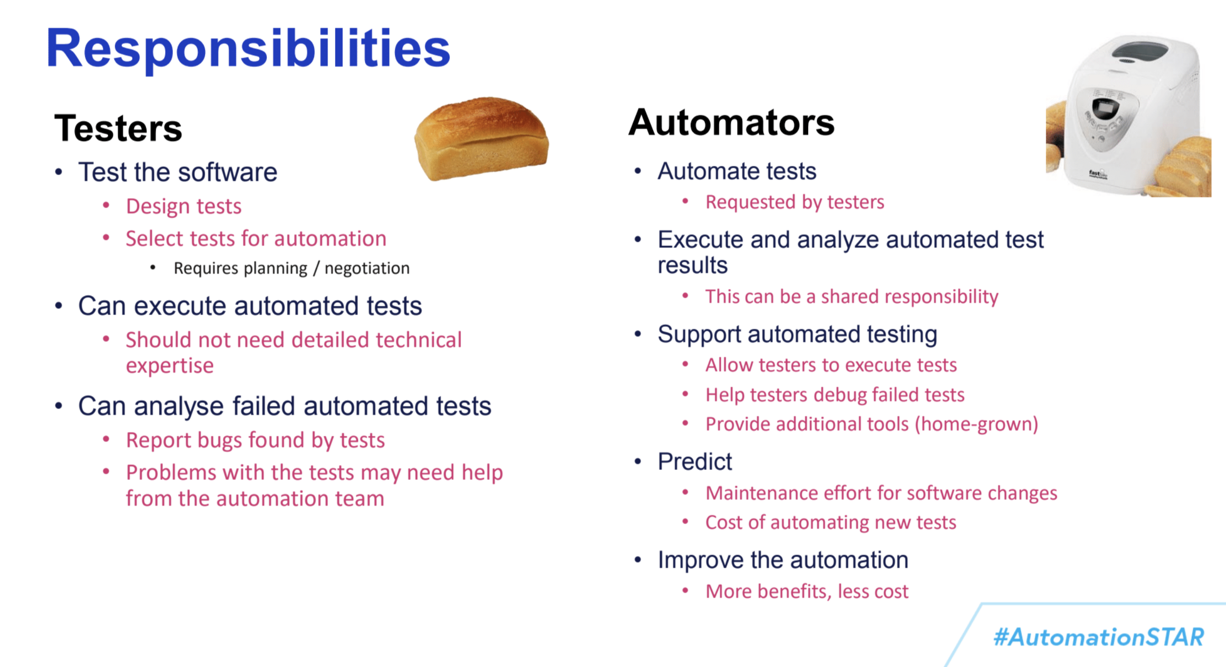 Figure 3: Responsibilities of Automators and Testers