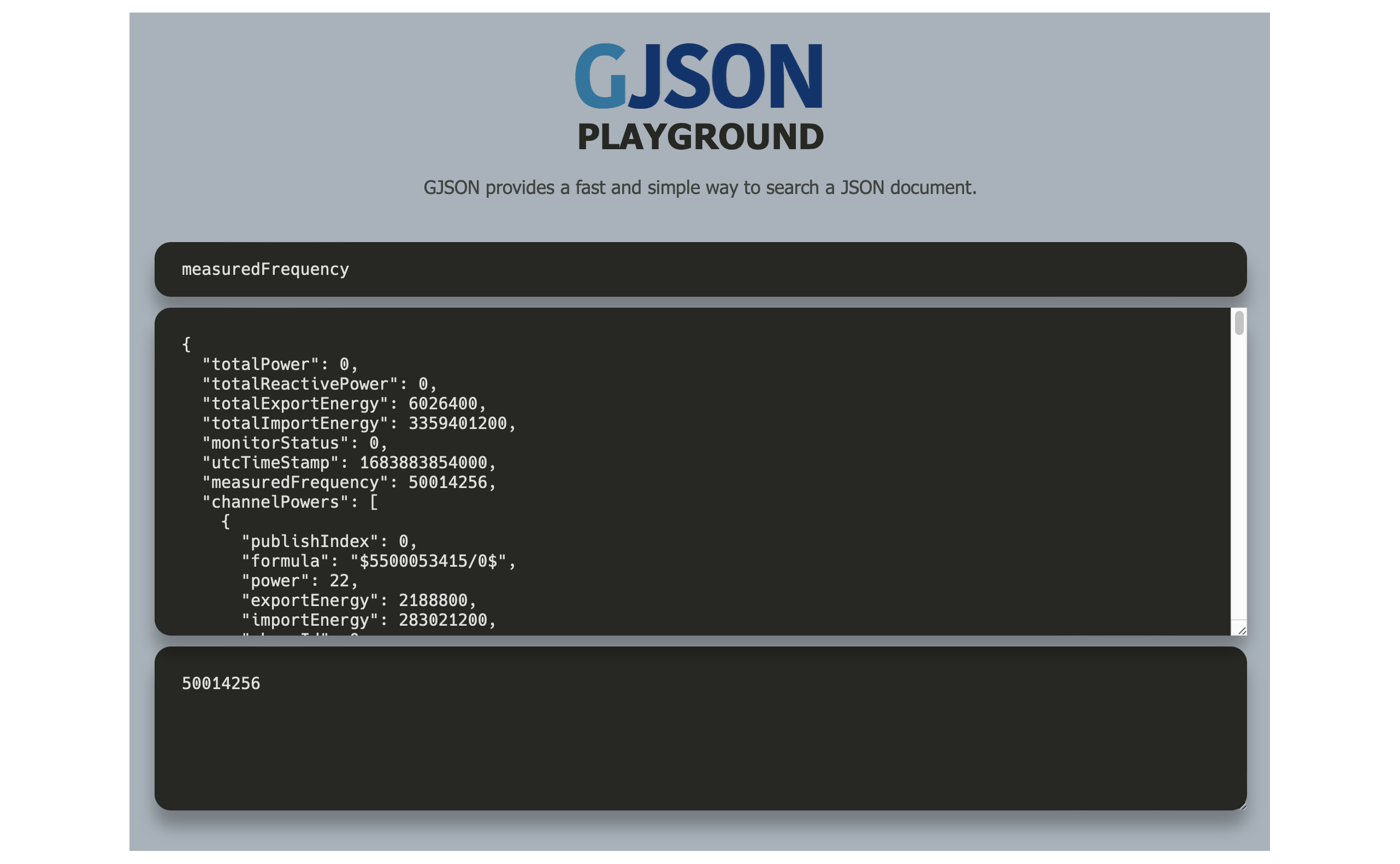 GJSON - Extracting power for channel 0 on CT Hub 5500053415
