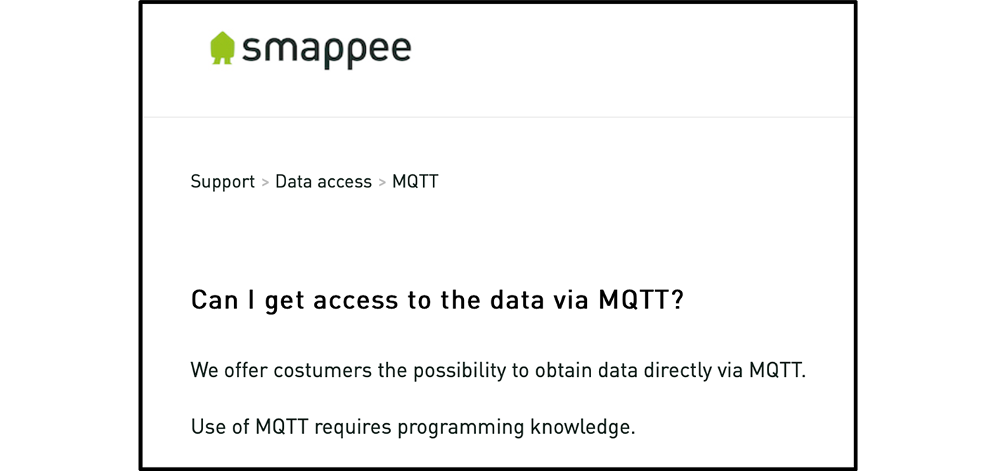 Smappee documentation about using MQTT