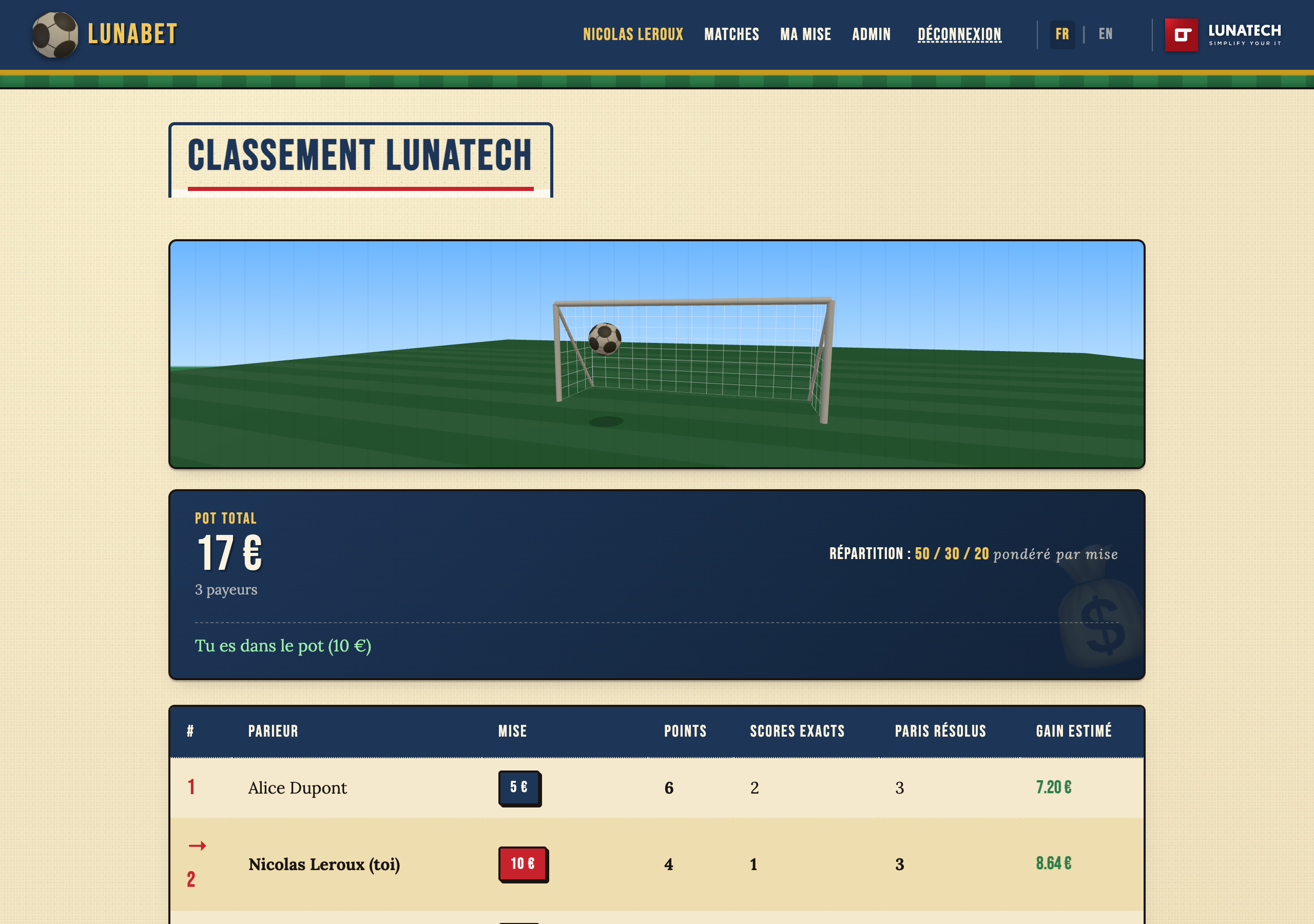 Leaderboard with the 3D goal scene
