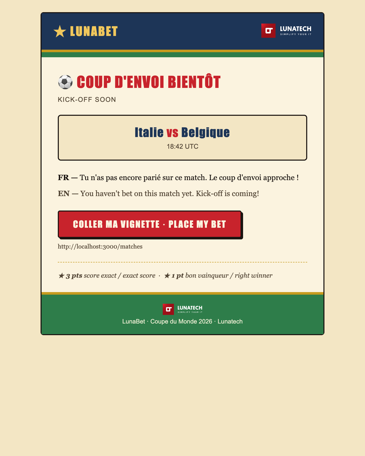 Bilingual match reminder