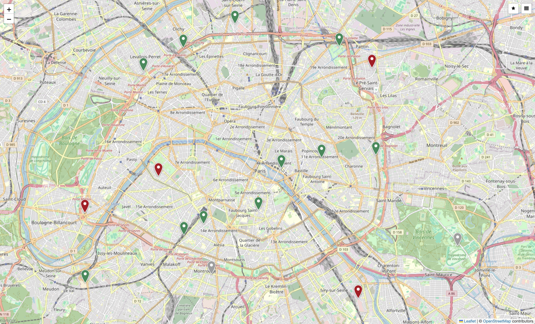 Live fleet map with twenty vehicles moving across Paris