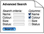 Diagram: search form checkboxes to select search results columns