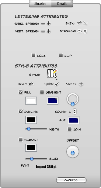 Comic Life lettering settings