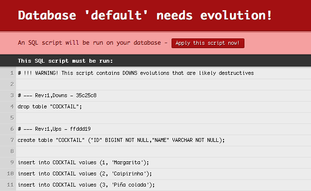 Play offers to run the evolutions script